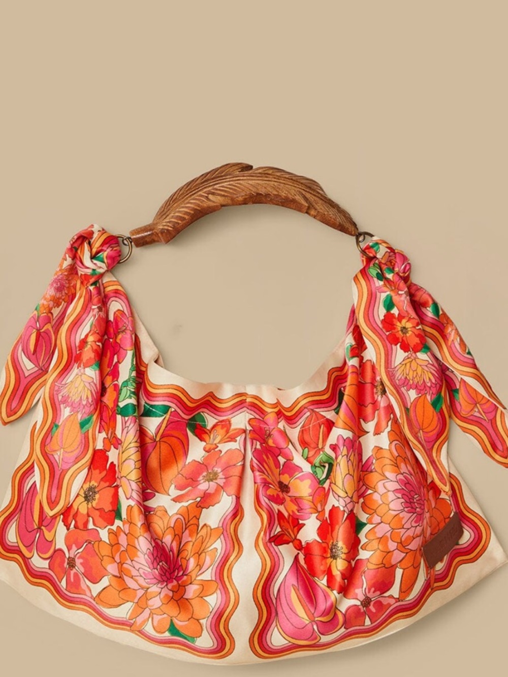 FARM Rio Scarf-Print Shoulder Bag in Pink, Orange & Cream